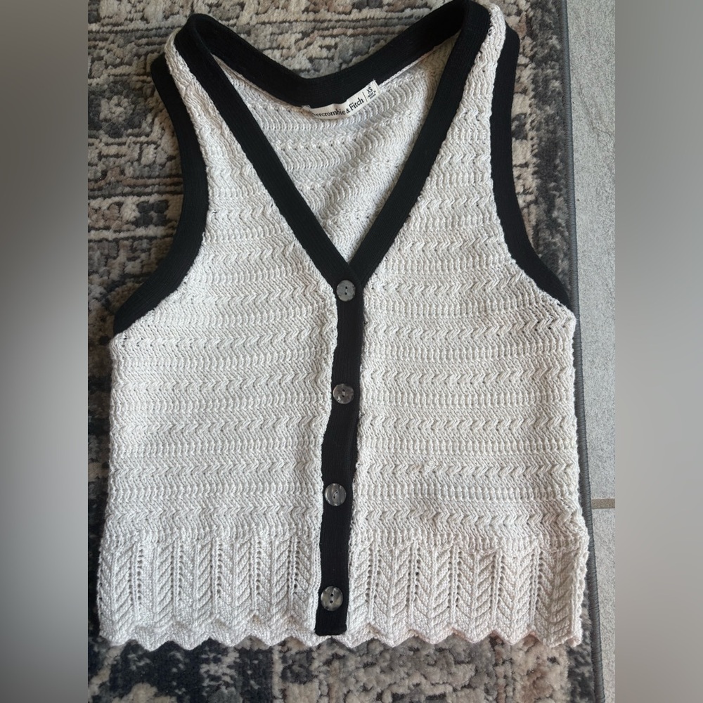 White and Black Knit Button-Up Vest abercrombie and fitch